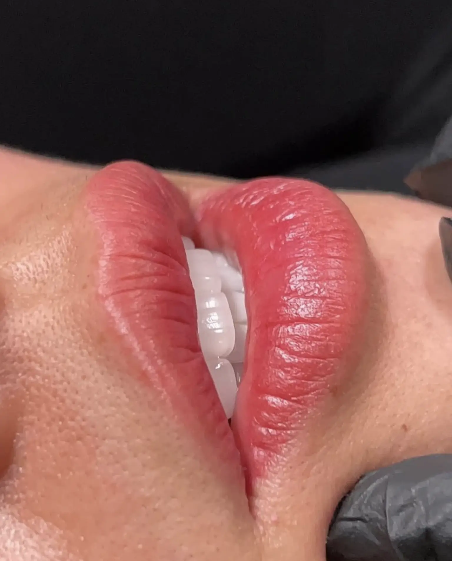 Lip blush tattoo close-up